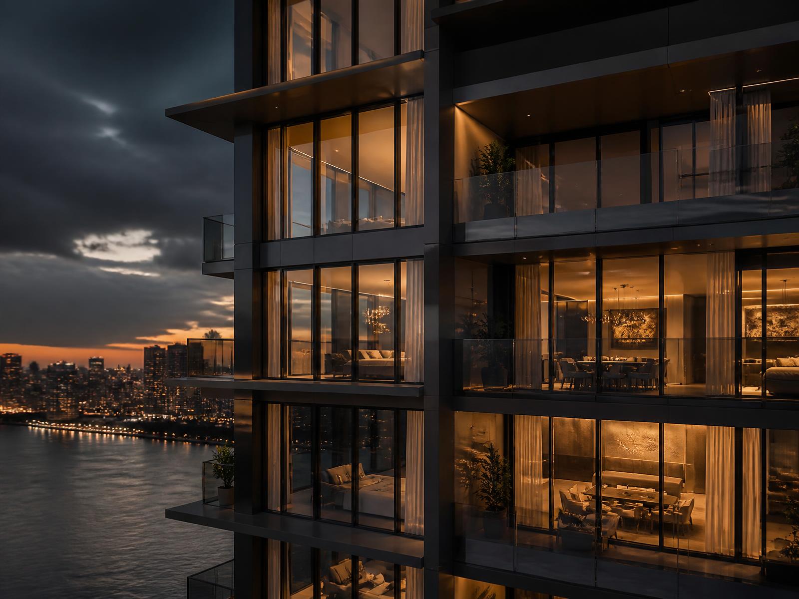 Fachada de edifício residencial de alto padrão ao entardecer